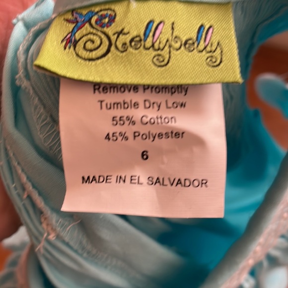 Stellybelly girls flutter sleeved smocked aqua Pearl dress in size 6 NWOT - Picture 6 of 8